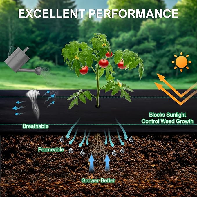 4ftx100ft Weed Barrier Landscape Fabric - 3.2oz Premium Heavy Duty Weed Block Ground Cover Mat with 40 U-Shaped Securing Pegs | Woven Geotextile Fabric for Weed Control Garden Cloth
