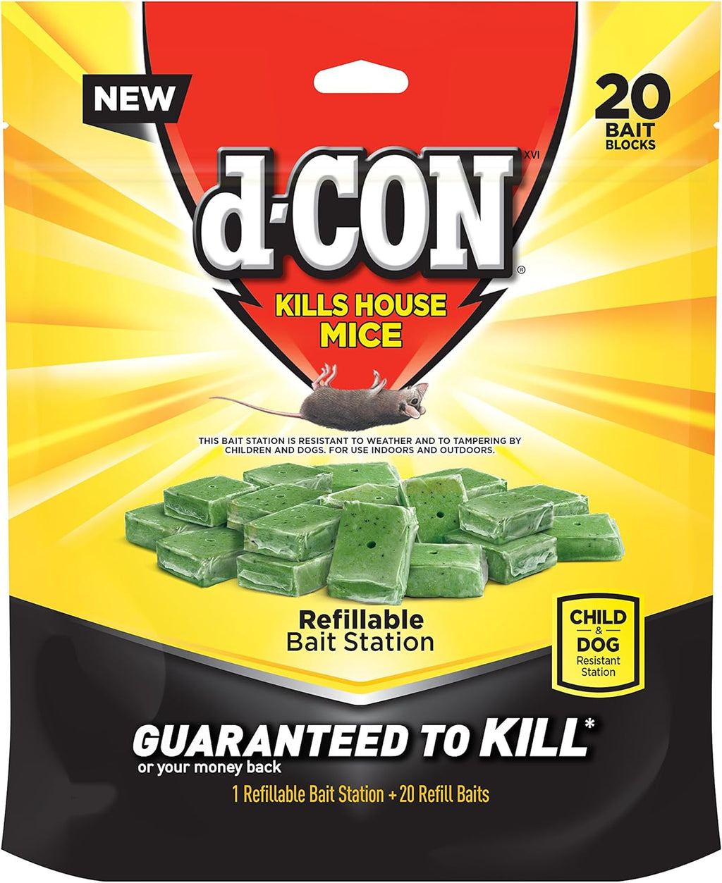 d-CON Refillable Corner Fit Mouse Poison Bait Station, 1 Trap + 20 Bait Refills