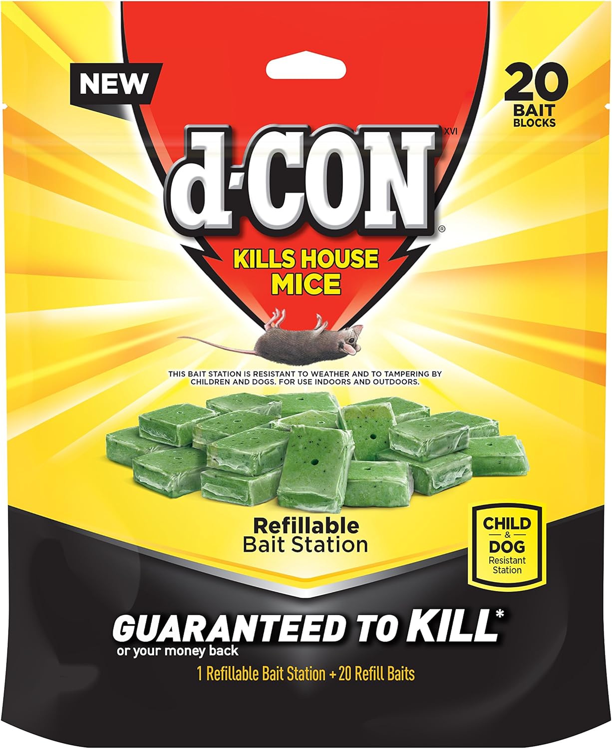 d-CON Refillable Corner Fit Mouse Poison Bait Station, 1 Trap + 20 Bait Refills