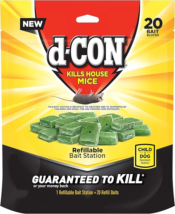d-CON Refillable Corner Fit Mouse Poison Bait Station, 1 Trap + 20 Bait Refills