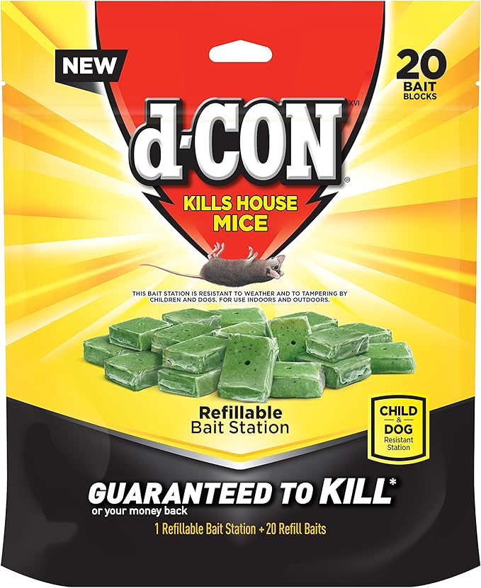 d-CON Refillable Corner Fit Mouse Poison Bait Station, 1 Trap + 20 Bait Refills