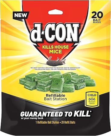 d-CON Refillable Corner Fit Mouse Poison Bait Station, 1 Trap + 20 Bait Refills