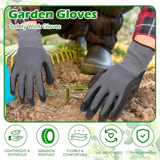 Jexine 50 Pairs Gardening Work Gloves Bulk for Men Women Breathable Rubber Coated Garden Dipped Gripping Outdoor Working Gloves for Construction, Gray