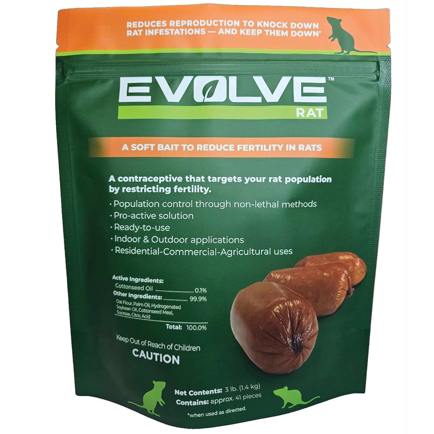 Evolve Rat Birth Control Soft Bait Sausages – 3 lbs | Scientifically Proven Rat Population Control | Not a Poison, Long-Term Population Management