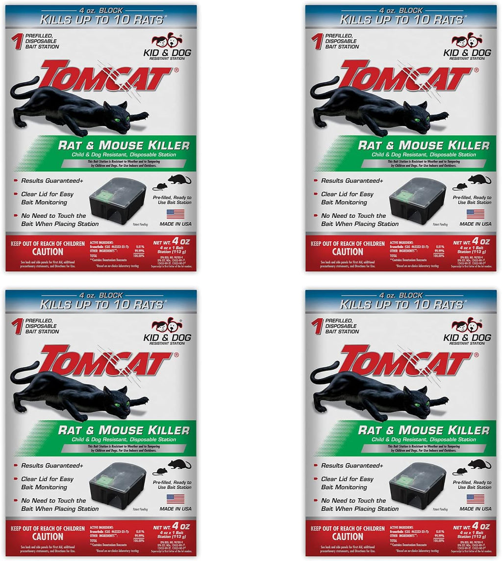 Tomcat Rat & Mouse Killer, Child & Dog Resistant Refillable Station — Tamper-Resistant Indoor/Outdoor Bait Station with Clear Monitoring Window, 1 Station and 15 Bait Blocks