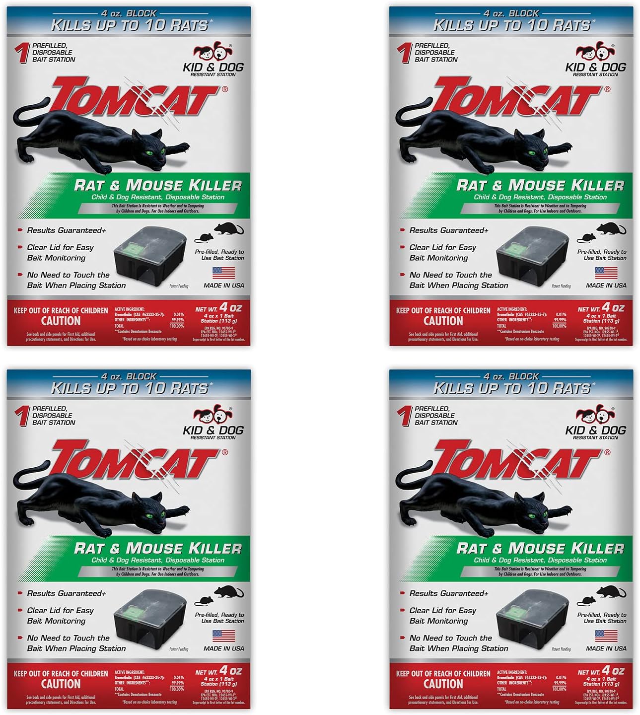 Tomcat Rat & Mouse Killer, Child & Dog Resistant Refillable Station — Tamper-Resistant Indoor/Outdoor Bait Station with Clear Monitoring Window, 1 Station and 15 Bait Blocks