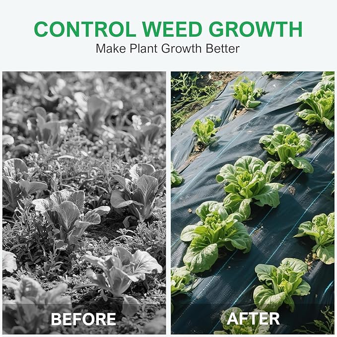 3ftx50ft Weed Barrier Landscape Fabric - 3.2oz Premium Heavy Duty Weed Block Ground Cover Mat with 20 U-Shaped Securing Pegs | Woven Geotextile Fabric for Weed Control Garden Cloth
