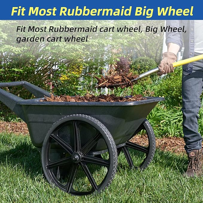GICOOL 20" Flat Free Tire and Wheel, with 3/4" & 5/8" Bearing, 2.45" Centered Hub, Replacement Wheel For Rubbermaid Wheelbarrow, Garden Yard Cart, 2 Pcs