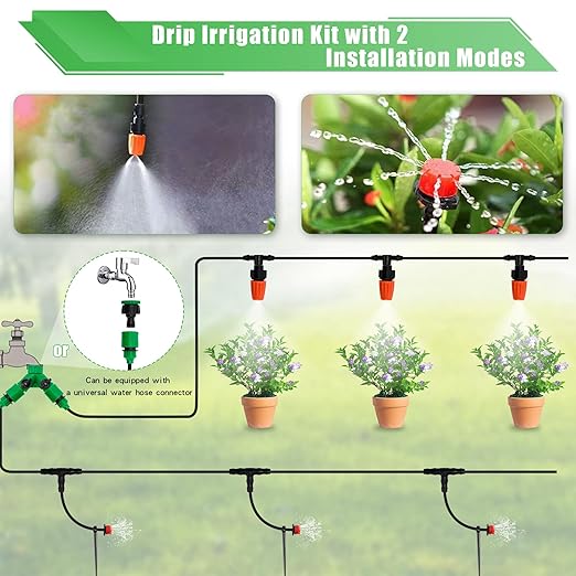 Drip Irrigation System Kit, Garden Watering System Automatic Irrigation Equipment for Garden Greenhouse Patio Lawn, Misting Sprinkler Efficient Sprinkler System Kit