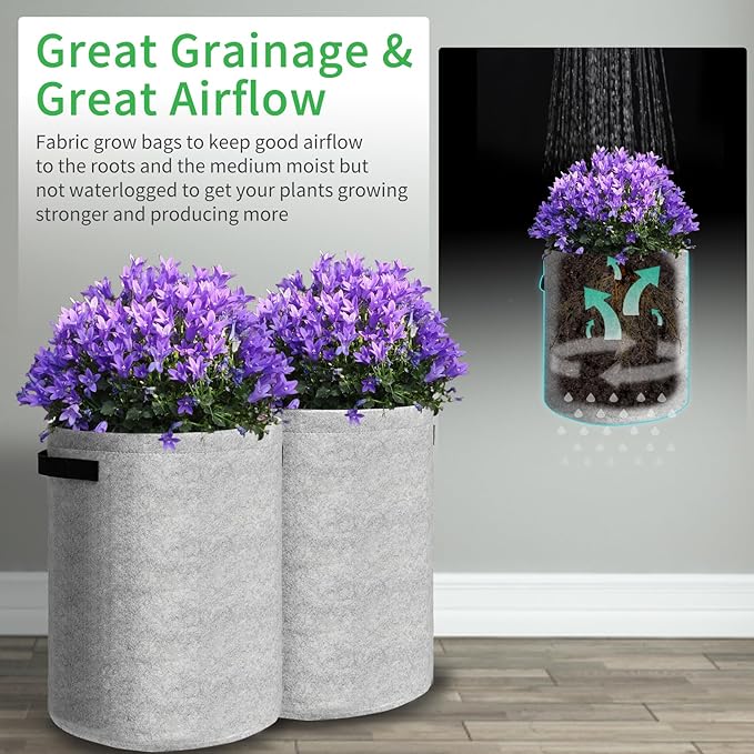 JJGoo 4 Pack Potato Grow Bags 10 Gallon with Flap, Heavy Duty Fabric Grow Bags with Handle and Harvest Window, Non-Woven Planter Pot Plant Garden Bags to Grow Vegetables Potato Tomato, Grey