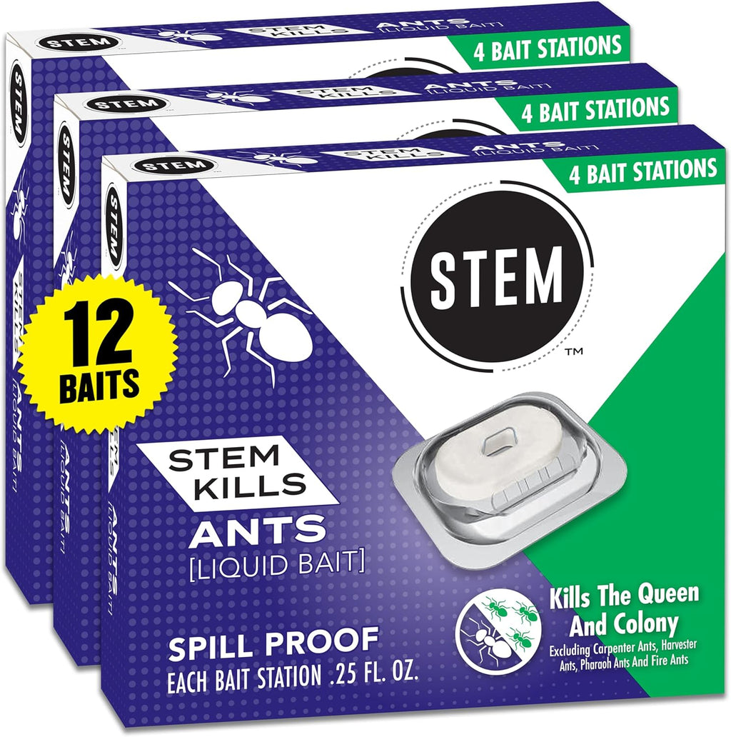 STEM Liquid Ant Baits, Kills The Queen and Colony, for Indoor Use, 12 Spill Proof Bait Stations