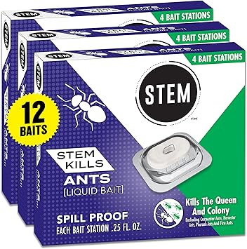 STEM Liquid Ant Baits, Kills The Queen and Colony, for Indoor Use, 12 Spill Proof Bait Stations
