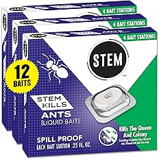 STEM Liquid Ant Baits, Kills The Queen and Colony, for Indoor Use, 12 Spill Proof Bait Stations