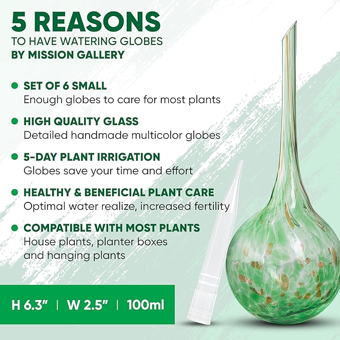 Plant Watering Globes Set of 6 - Small Glass Self Watering Bulbs Up to 5 Days of Irrigation - for Indoor & Outdoor Plants - Multicolor, Automatic, Glass Watering Bulbs for Daily Use, Watering Devices