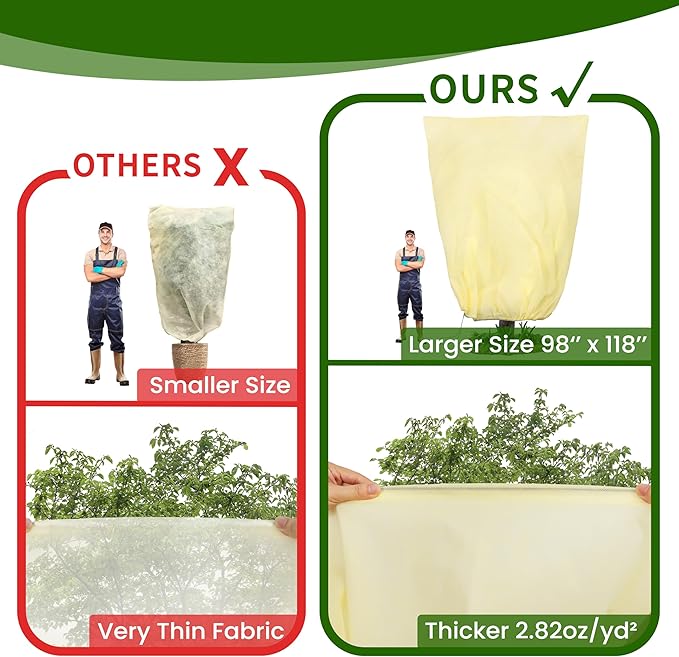 100”(W) x120”(H) Plant Covers Freeze Protection, 2.8oz/yd²Heavy-Duty Tree Covers, 4 Pack Extra Large Frost Cloths & Blankets with Zipper Drawstring for Fig Palm Citrus Lemon Trees and Shrubs