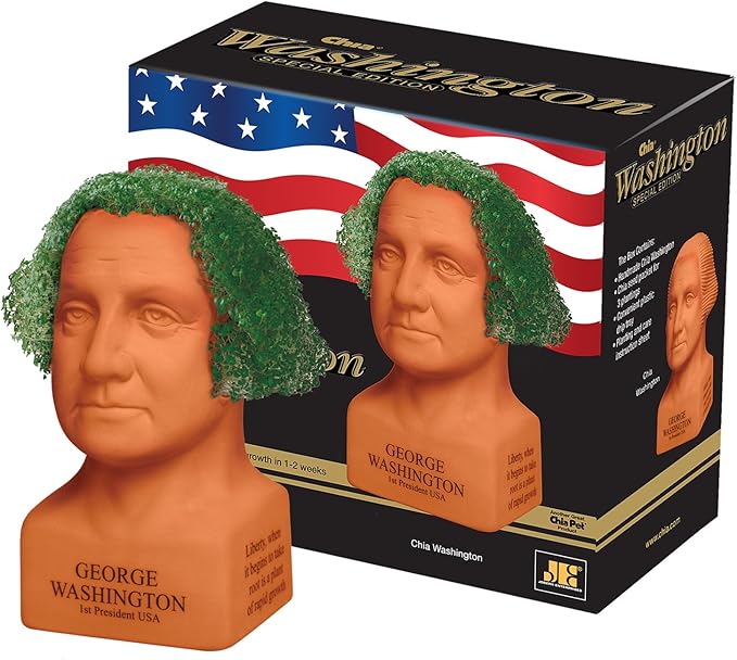 Chia Pet George Washington with Seed Pack, Decorative Pottery Planter, Easy to Do and Fun to Grow, Novelty Gift, Perfect for Any Occasion