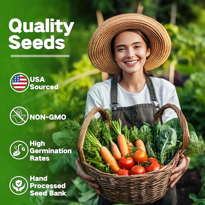 Lush&Dew USDA Zone 3 Seed Bank, Gardening Gifts for Women Men, 32 Varieties Non-GMO Heirloom Seeds for Planting Vegetables Fruits, Year Round Survival Seed Kit for Raised Garden Bed Greenhouse