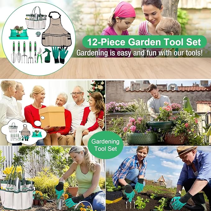 Garden Tool Set, 11 Pcs Gardening Hand Tools Heavy Duty Stainless Steel Garden Supplies with Repotting Mat for Planting Kit with Gift Box, Gardening Gifts for Women Men Mom