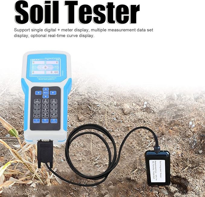 Soil Tester, 7-in-1 2.8in LCD Display High Sensitivity Handheld Soil PH Meter Kit Soil Temperature Humidity Conductivity Nitrogen Phosphorus Potassium Moisture Meter for Petrochemical, Agriculture
