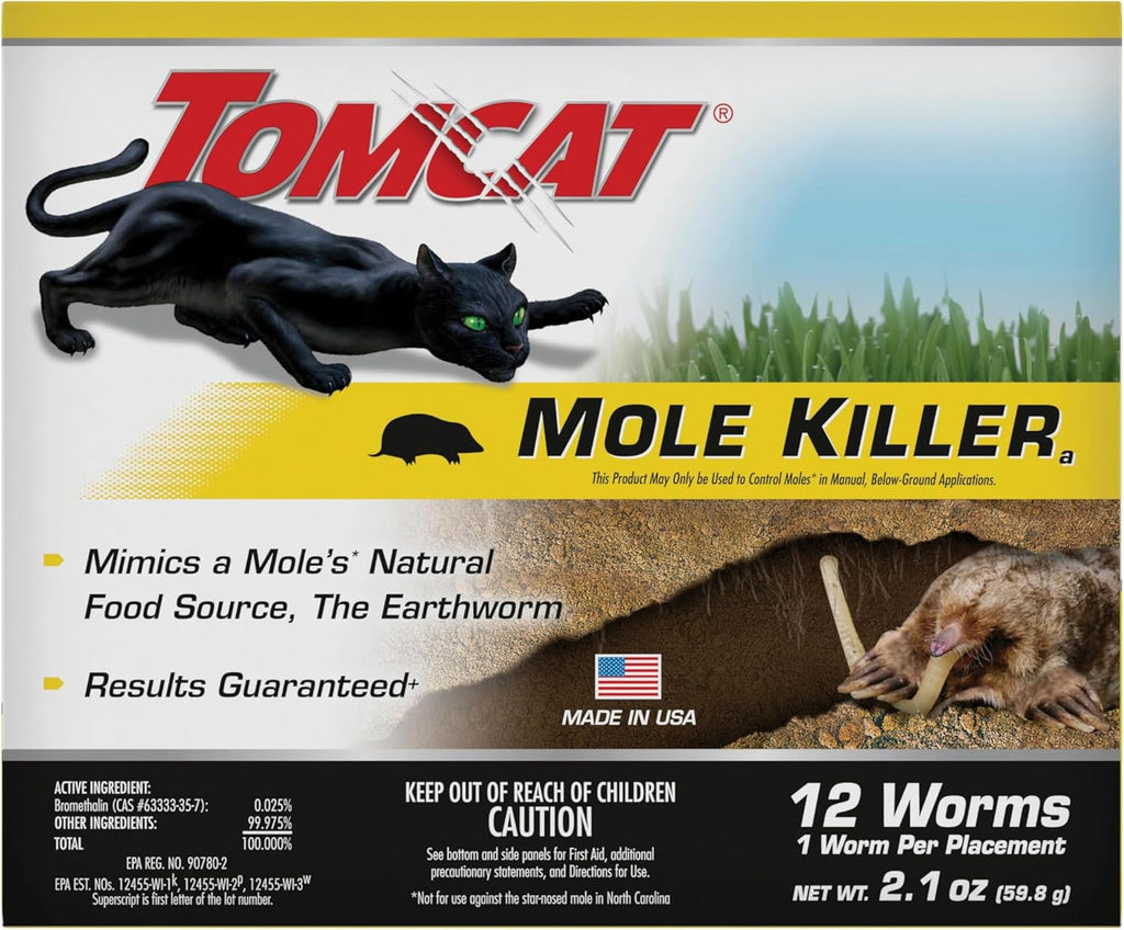 Tomcat Mole Killer(a), Ready-to-Use Worm Bait Strips that Mimic Earthworms, Kills Moles in One Feeding, 10 pk.