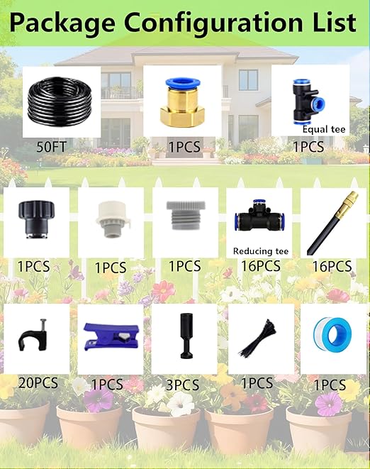 Drip Irrigation System - 360° Adjustable Micro Spray Sprinkler Kit for Garden, Easy Installation No Tools, Fine Mist Watering for Garden Potted Plants, Greenhouse, Patio Watering System