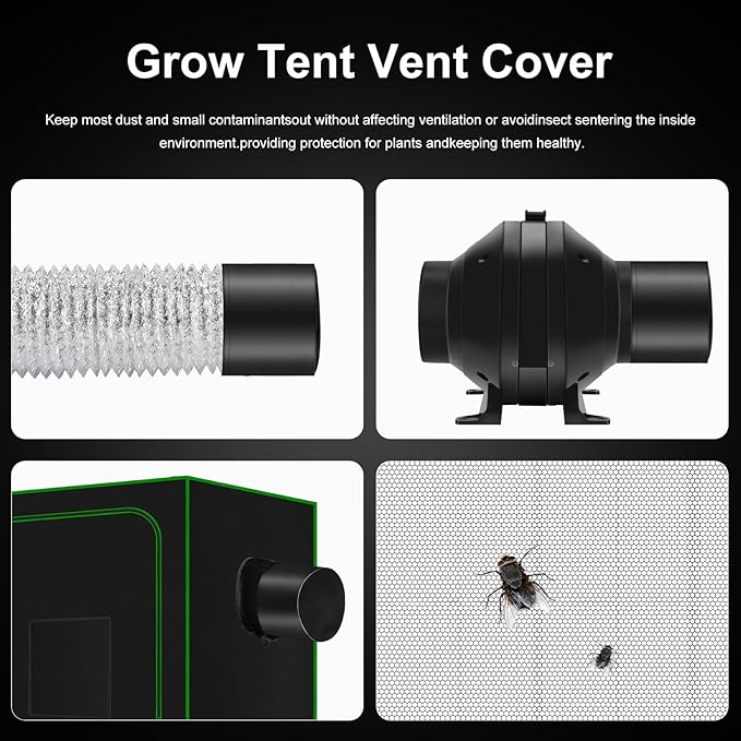 MELONFARM Air Filtration Kit 4", Built-in 14cm Fan Low Nois Carbon Filter with 12-Speed Controller, 8' Ducting & 6" Vent Cover, Cooling & Ventilation System for Grow Tents, Indoor Gardening