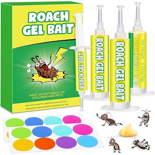 12 Pack Roach Gel Bait for Indoor Use - Cockroach Killer Gel with Easy Placement Stickers, Long-Lasting Mess-Free Formula for Kitchen, Bathroom, Basement & Hidden Areas Pest Control