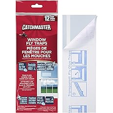 Catchmaster Window Fly Traps 12-Pack, Fruit Fly Traps for Indoors, Disposable Bulk Bug Catcher, Waterproof Insect Glue Trap, Adhesive Strips, Pest Control for Home, Kitchen, & Garage