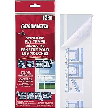Catchmaster Window Fly Traps 12-Pack, Fruit Fly Traps for Indoors, Disposable Bulk Bug Catcher, Waterproof Insect Glue Trap, Adhesive Strips, Pest Control for Home, Kitchen, & Garage
