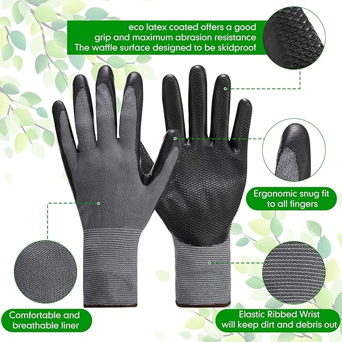 Jexine 50 Pairs Gardening Work Gloves Bulk for Men Women Breathable Rubber Coated Garden Dipped Gripping Outdoor Working Gloves for Construction, Gray