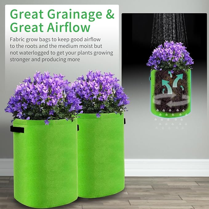 JJGoo 4 Pack Potato Grow Bags 10 Gallon with Flap, Heavy Duty Fabric Grow Bags with Handle and Harvest Window, Non-Woven Planter Pot Plant Garden Bags to Grow Vegetables Potato Tomato, Green