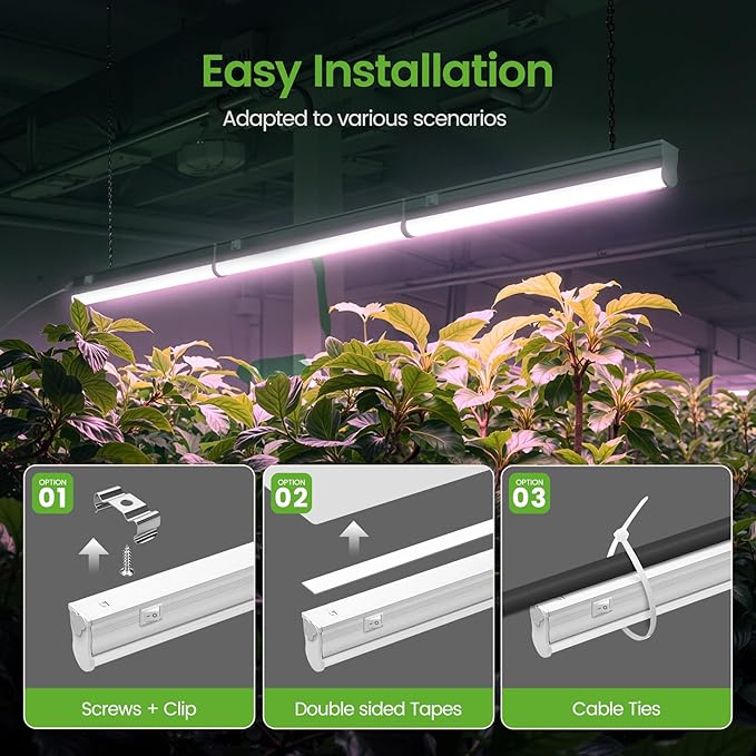 T5 LED Grow Light 1ft 20W, Full Spectrum 5000K, High PPFD Linkable Plant Light Strips for Indoor Plants, On/Off Switch, 3 Mounting Options for Seed Starting, Herbs, Shelves & Seedlings