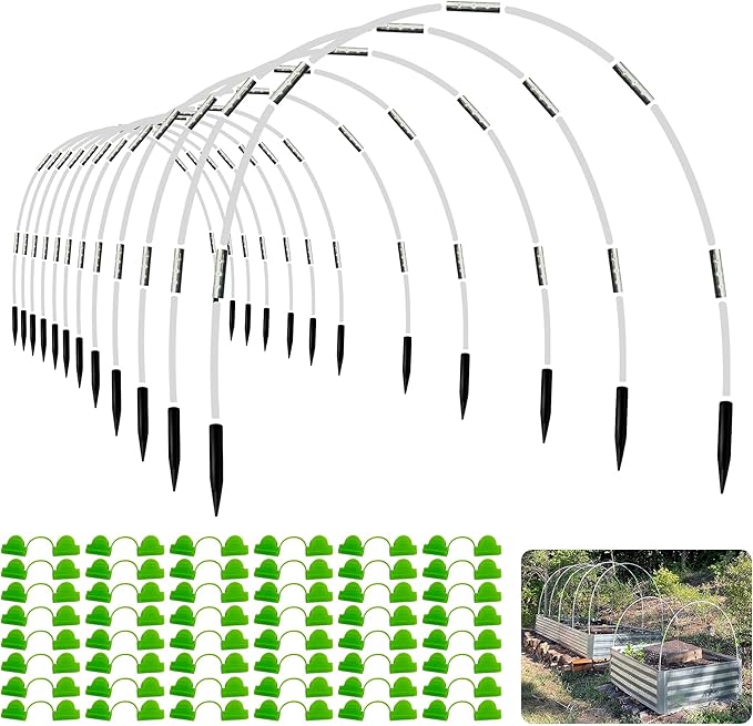 8FT Garden Hoops Grow Tunnel Kit - Rust-Free Fiberglass Frame for Raised Beds, 72pcs - DIY Plant Support for Garden Netting, Vegetable Garden Hoops Kit, Row Covers, and Greenhouse Protection
