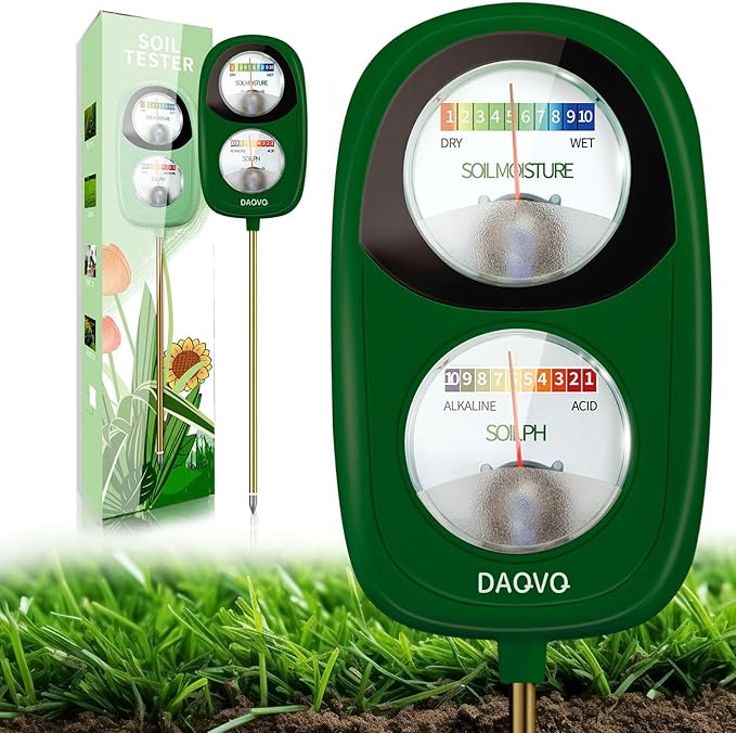 2-in-1 Moisture Meter for Plants, Soil Moisture Meter & PH Meter, Large Dual-Screen Soil Test Kit for Indoor/Outdoor Garden, Lawn, and Farm Use, No Battery Needed, Leaf Green