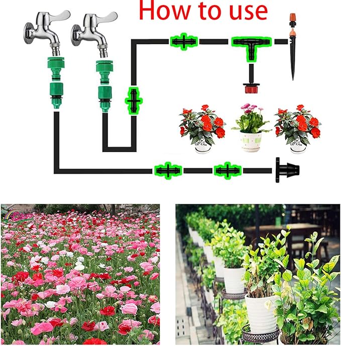 300Pcs Barbed Connectors Irrigation Fittings Kit, HOINCO Drip Irrigation Barbed Connectors for 1/4 Inch Tube, for Flower Pot Garden Lawn (Elbows, End Plug, Straight Barbs, Tees, 4-Way Coupling)