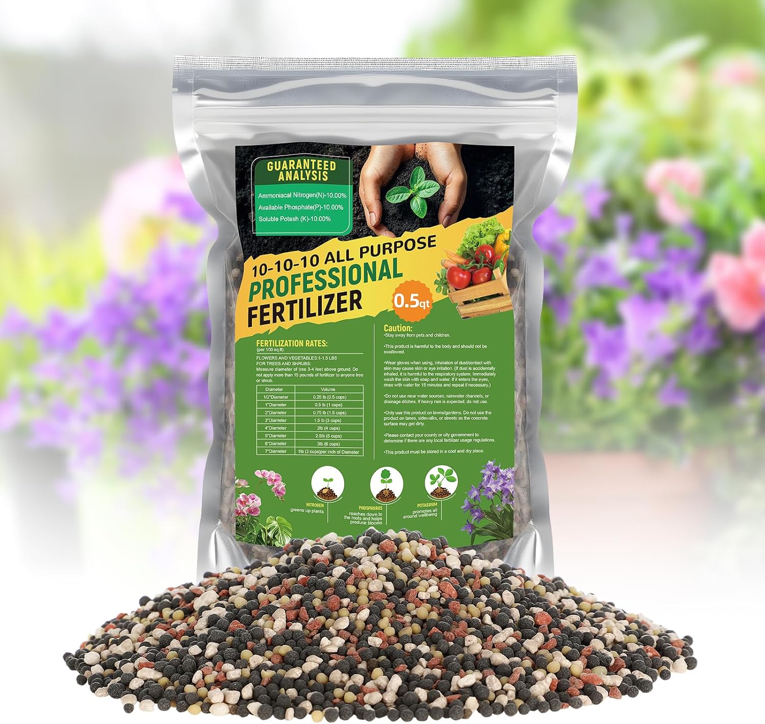 10-10-10 Slow-Release Premium Fertilizer - All-Purpose Plant Food for Indoor Outdoor Gardening Vegetables Flowers Lawn Trees Shrubs, 0.5 Quart