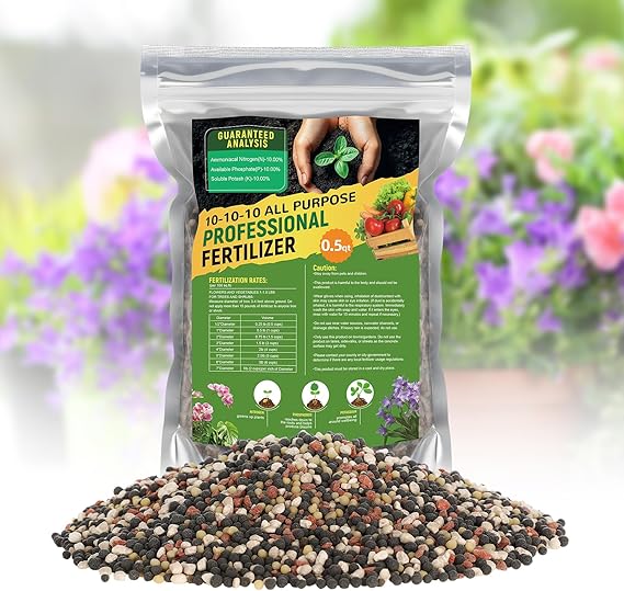10-10-10 Slow-Release Premium Fertilizer - All-Purpose Plant Food for Indoor Outdoor Gardening Vegetables Flowers Lawn Trees Shrubs, 0.5 Quart