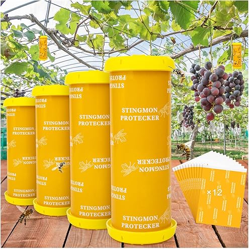 4 Pack Upgraded Wasp Trap Outdoor Hanging, Carpenter Bee and Hornet Catcher, Reusable Yellow Jacket Trap with Bait Reservoir, Bee Killer and Wasp Catcher for Outside (Green)