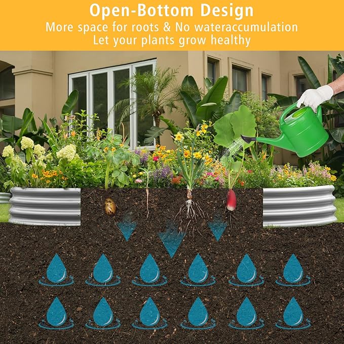 Garden Galvanized Raised Garden Bed Kit - Metal Planter Boxes for Vegetables/Herbs/Flowers, Heavy-Duty Steel Outdoor Garden Box with Reinforced Edges