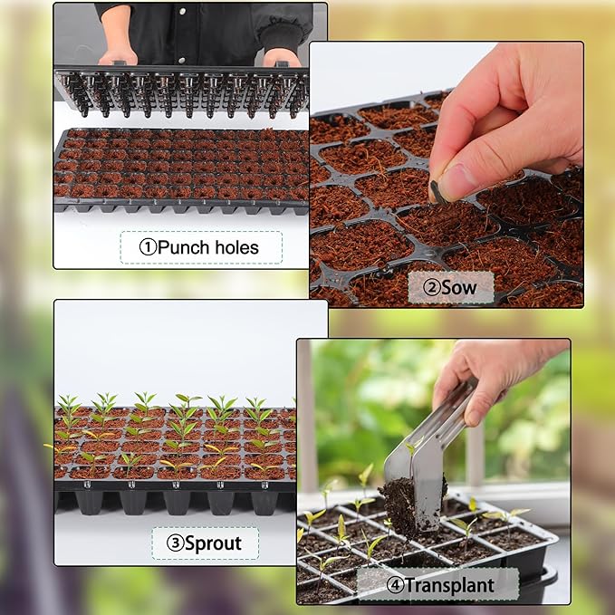 (20Pack) 72-Cell Seed Starter Trays with Dibber, 10 Pack Nursery Starting with Base Tray, 72 Hole Soil Digger for Setting Out Quickly, Seedling Planting Tray, Germination Kit Trays Reusable