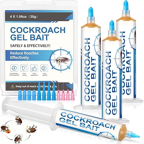 Ready-to-Use Cockroach Gel Bait, Roach Killer Indoor & Outdoor, Effective Cockroach Control - 4 Tubes x 30 Grams