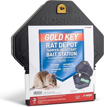 Gold Key Rat Depot Plastic Tamper-Resistant Bait Station – Heavy-Duty Rodent Control Station – Secure, Reusable Design for Indoor & Outdoor Use