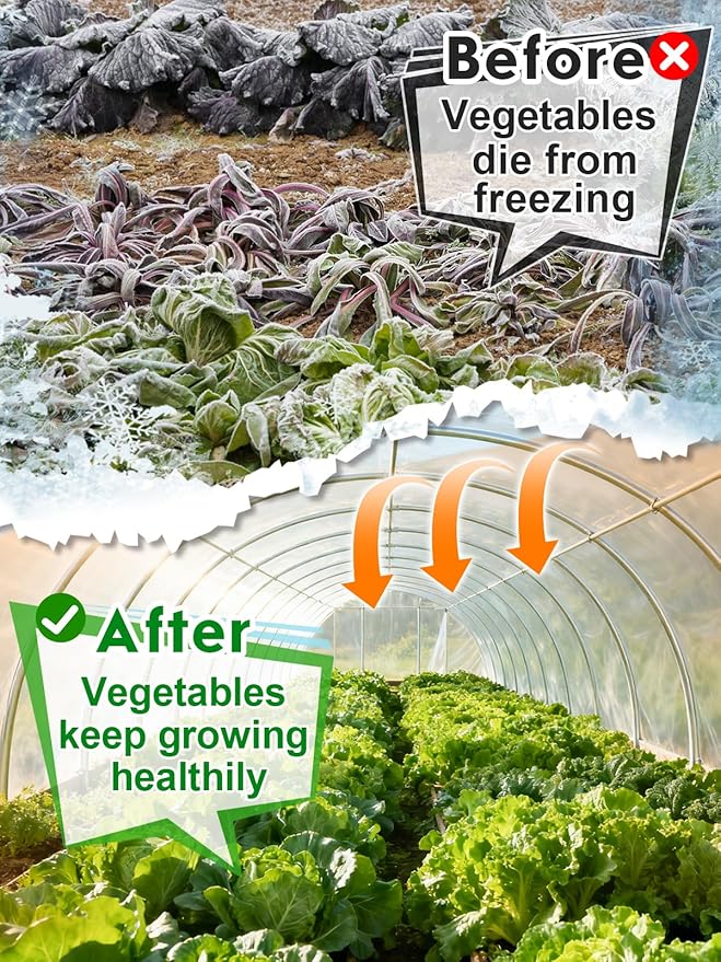 Alphatool 10 x 20ft Plant Covers Freeze Protection with 36 Clips - Greenhouse Plastic Sheeting, Frost Cloth Row Cover for Outdoor Garden Plants Winter Vegetables Crops