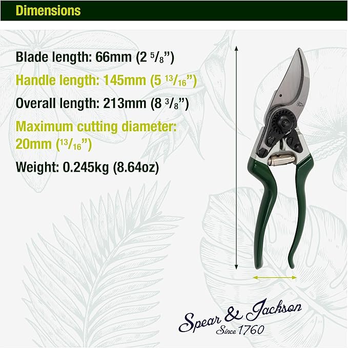 Spear & Jackson Razorsharp Left-Handed Bypass Pruners, Precision Gardening Shears with Carbon Steel Blades for Clean, Effortless Cuts