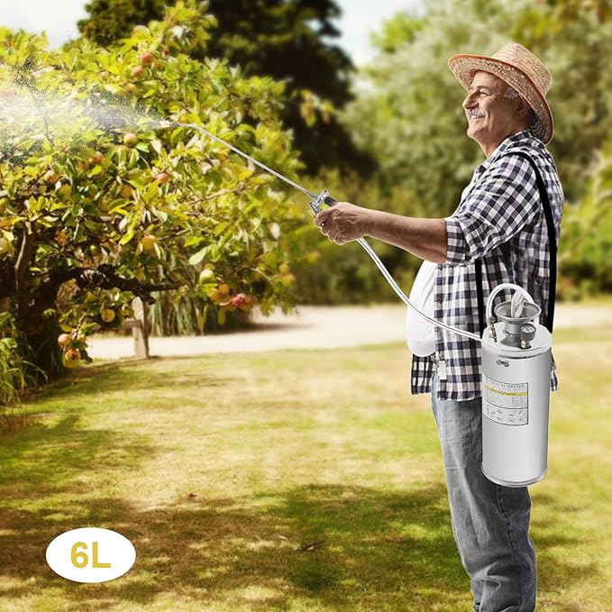 1.5gal Stainless Steel Sprayer, Hand Pump Sprayer with Pressure Gauge & Safety Valve, Stainless Garden Weed Sprayer for Gardening, Lawn, Yard, Indoor and Outdoor Spraying Needs