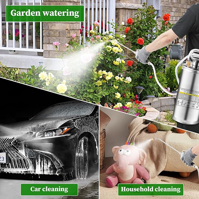 1.5Gal Stainless Steel Pump Up Sprayer Reinforced Hose, Hand Pump Sprayer with Pressure Gauge&Safety Valve, Adjustable Nozzle Suitable for Gardening (1.5 Gallon)