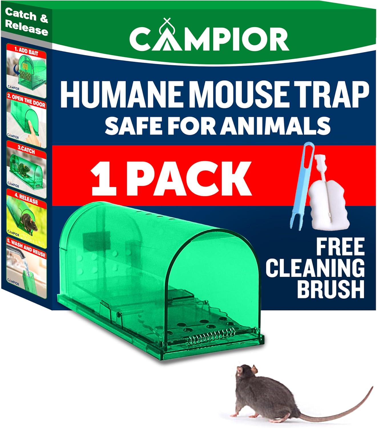 Humane Mouse Trap for House – Large, No-Kill Mouse Traps Indoor for Home, Catch-and-Release Rat and Mouse Trap, Child & Pet Safe, Easy to Clean, No-Touch Release, Pack of 6, Blue