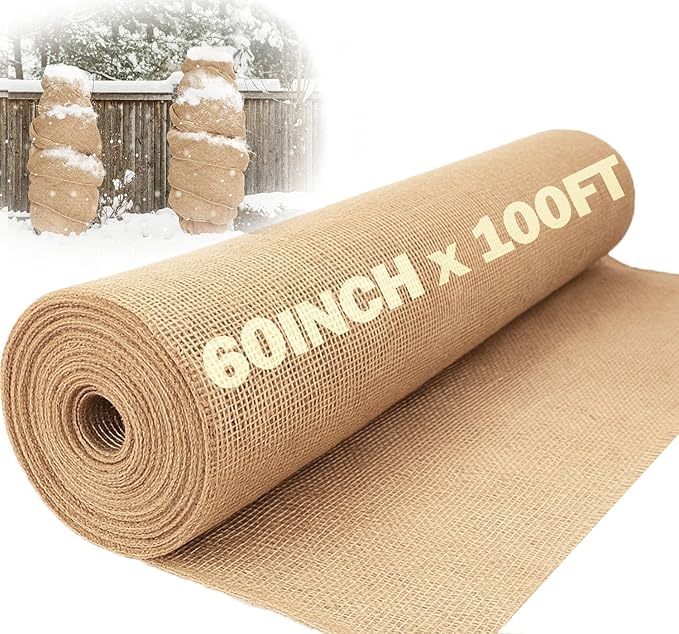 60" x 100 feet Burlap Fabric Roll – Multipurpose Burlap Tree Wrap, Natural Jute Garden Fabric for Outdoor Plant Cover, Weed Barrier Cloth, Landscaping, DIY Crafts, Gardening & Rustic Party Decor