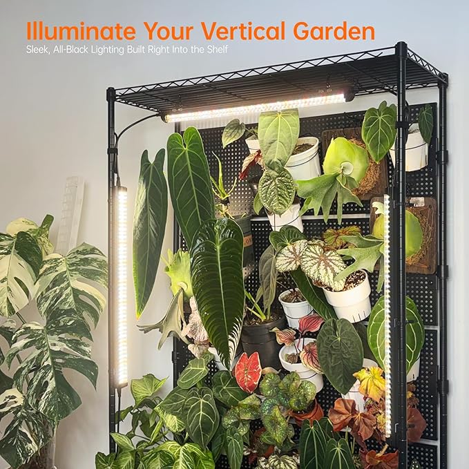 Bstrip Plant Cabinet with Pegboard, 3 Tier Plant Shelf with Grow Light, Metal Plant Stand with 4 Pack 96W Grow Lights for Indoor Plant, Foliage Plants, Seed Starting, 35.4"x13.8"x71"