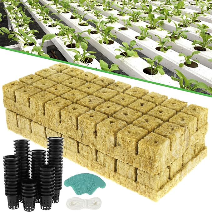 1.5inch Hydroponics Cubes, 72 Set Cubes with 72 Net Cups 30 Label, Good Absorption Hydroponics Mesh Net Cup Kit for Hydroponics Soilless Cultivation Seedlings Cuttings Clone Plants